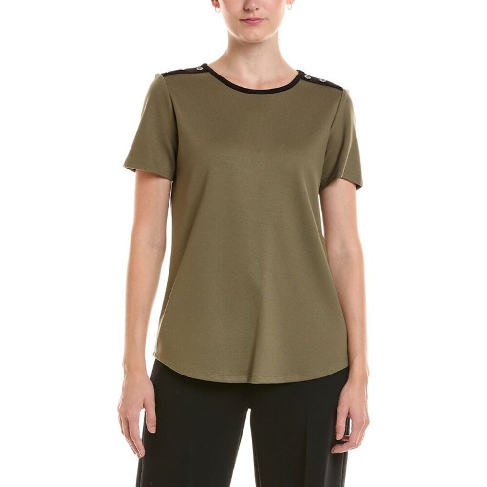 Jones New York Womens  Colorblock Button Shoulder T-Shirt, Black